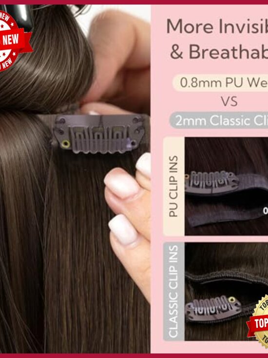 18 Inch Seamless Clip in Human Hair Extensions, 110g Straight Remy Hair main image 4
